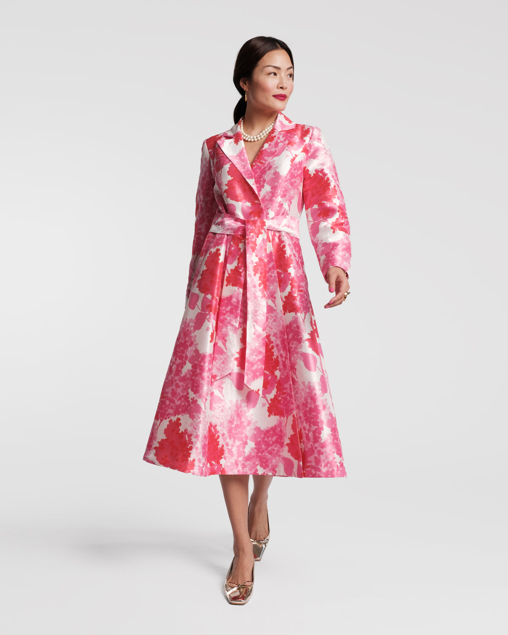 Lucille Wrap Dress Dupioni Pink Hydrangea Print