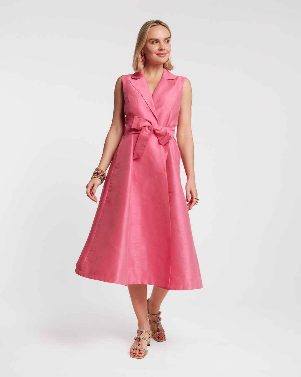 Frances Valentine Lucia Wrap Midi-Dress, Pink, Women's, L
