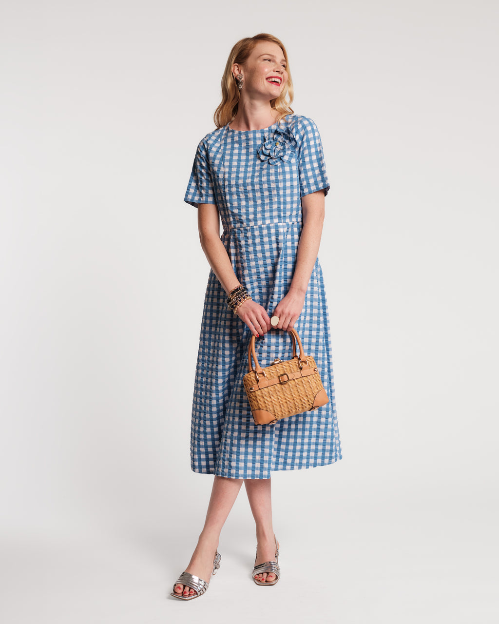 新品＊French Chic Gingham Dress Michelle Gingham Midi Dress - Blue – Frances Valentine