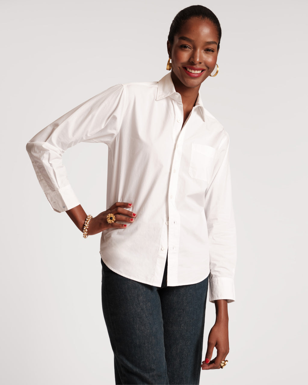 White Long Sleeves Women's White Button Down Dress Shirt