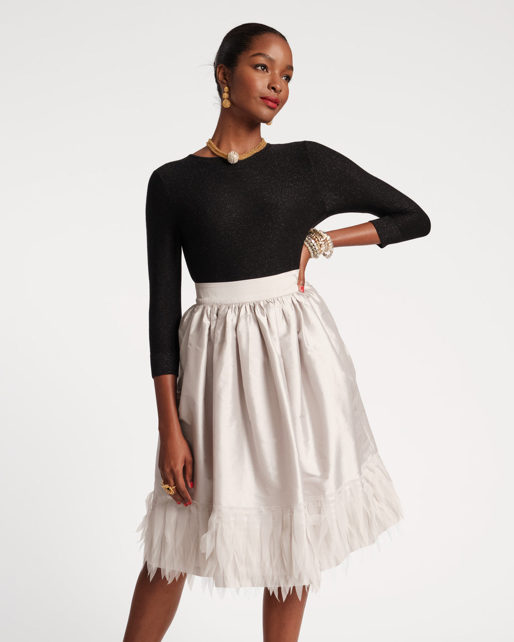 Barbara Feather Midi Skirt - Silver – Frances Valentine