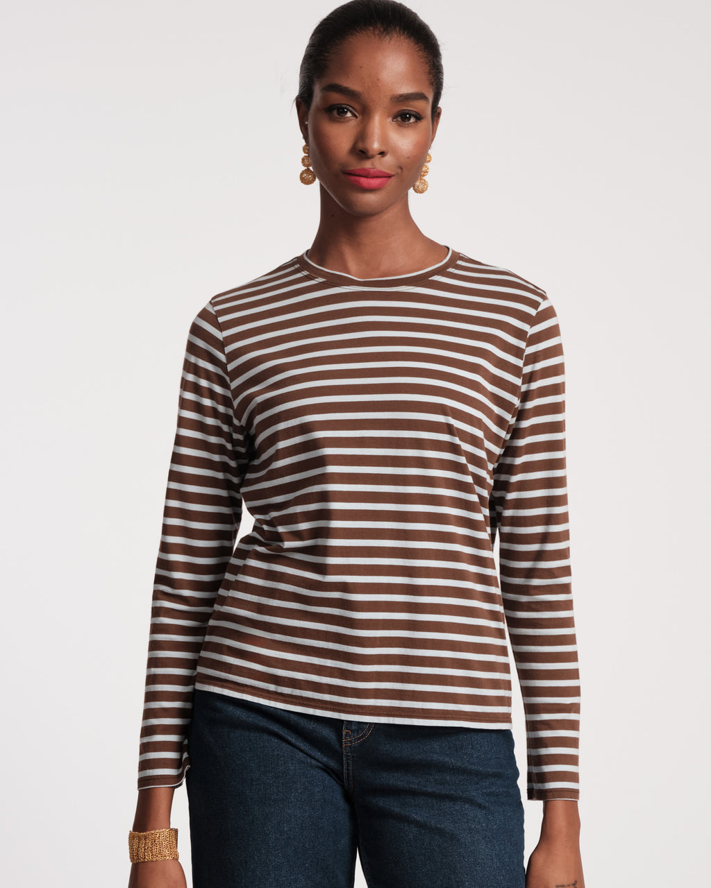Long Sleeve Striped Tee Shirt Chocolate Light Blue – Frances