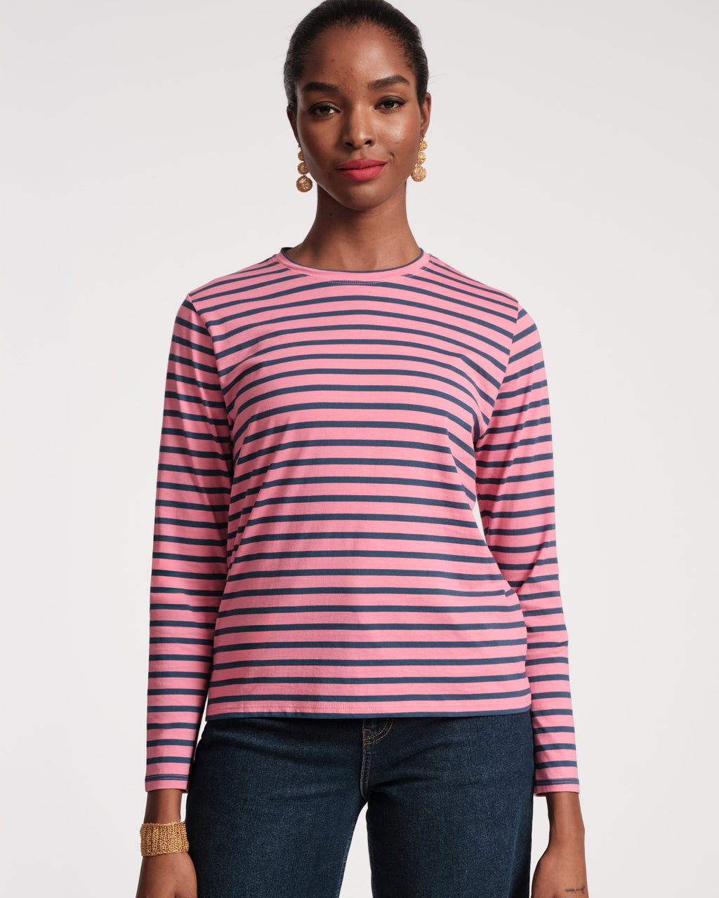 Long Sleeve Striped Shirt Pink Navy Frances Valentine