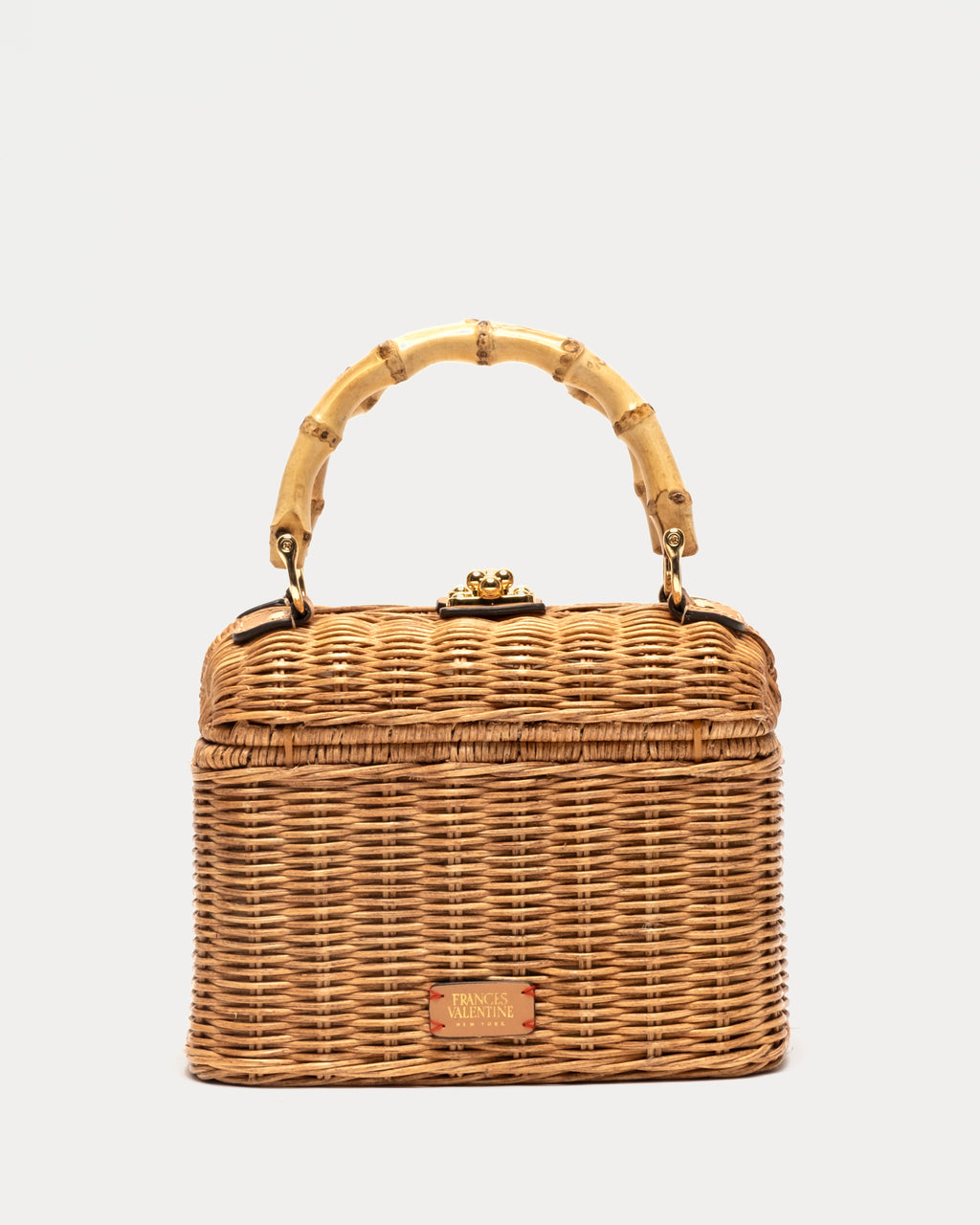 Gucci black leather lunchbox purse w bamboo handle & stripe