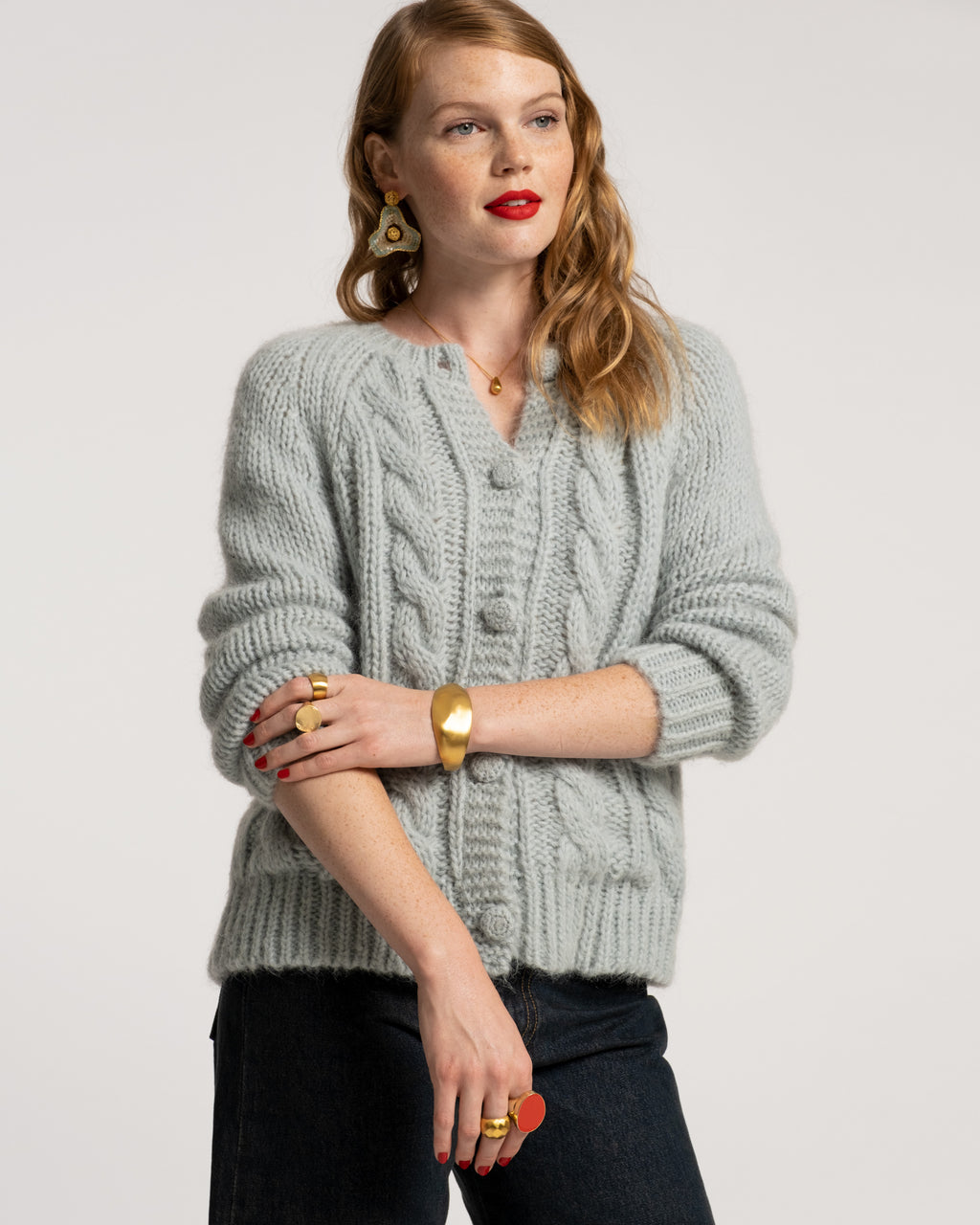 Molly Cable Cardi Light Blue – Frances Valentine