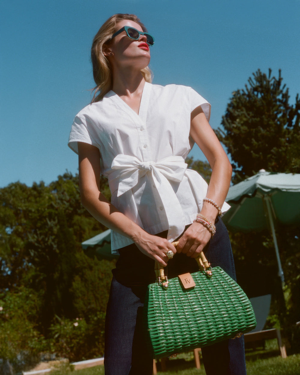 Rooster Wicker Basket - Green