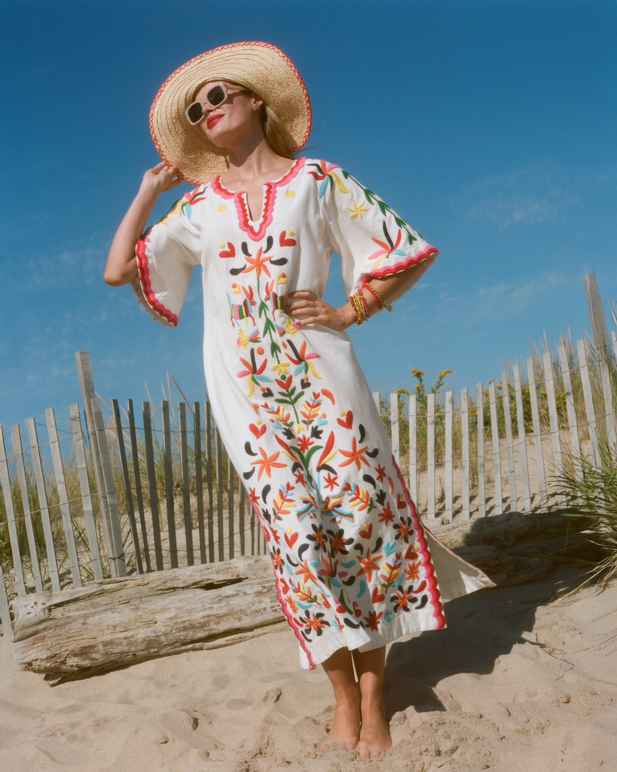 Embroidered Charming Caftan - Veracruz Embroidery Oyster – Frances