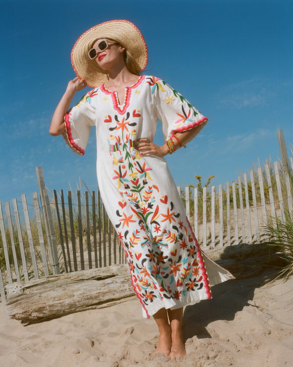 Charming Caftan Maxi - Veracruz Embroidery Oyster Dresses Frances Valentine