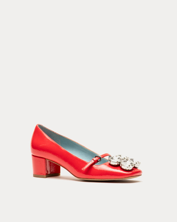 Josephine Heel - Crinkled Leather Red - Frances Valentine