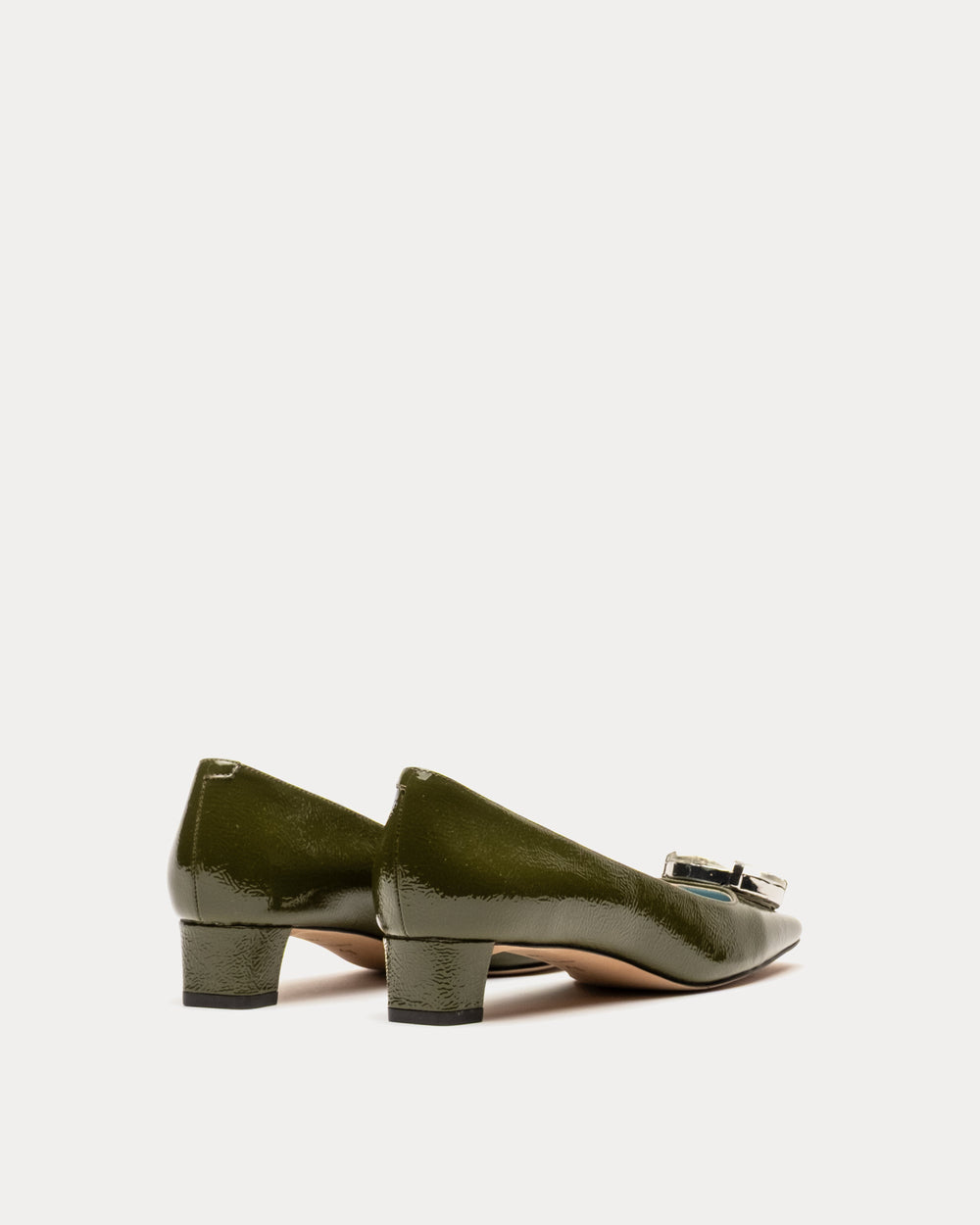 Mary Mod Heel - Crinkled Leather Olive - Frances Valentine