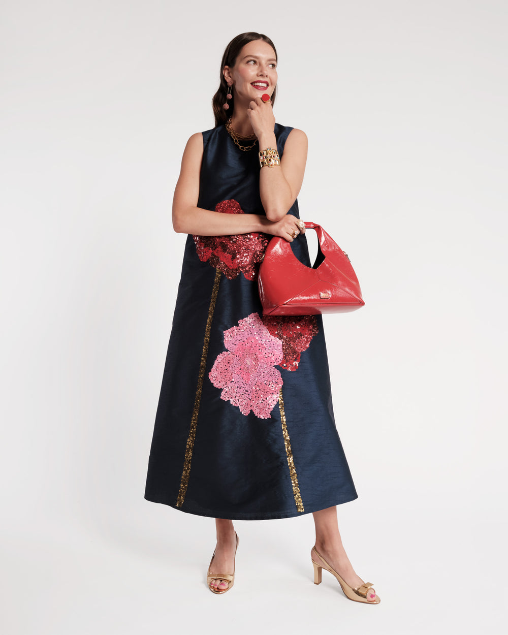 Crescent Tote - Crinkled Leather Red Handbag Frances Valentine