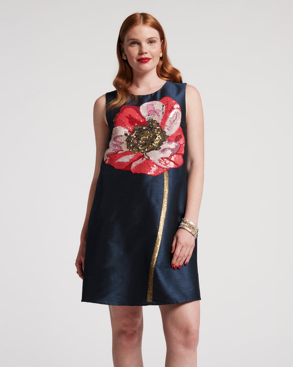 Alice Shift Dress - Paradise Poppy Navy - Frances Valentine