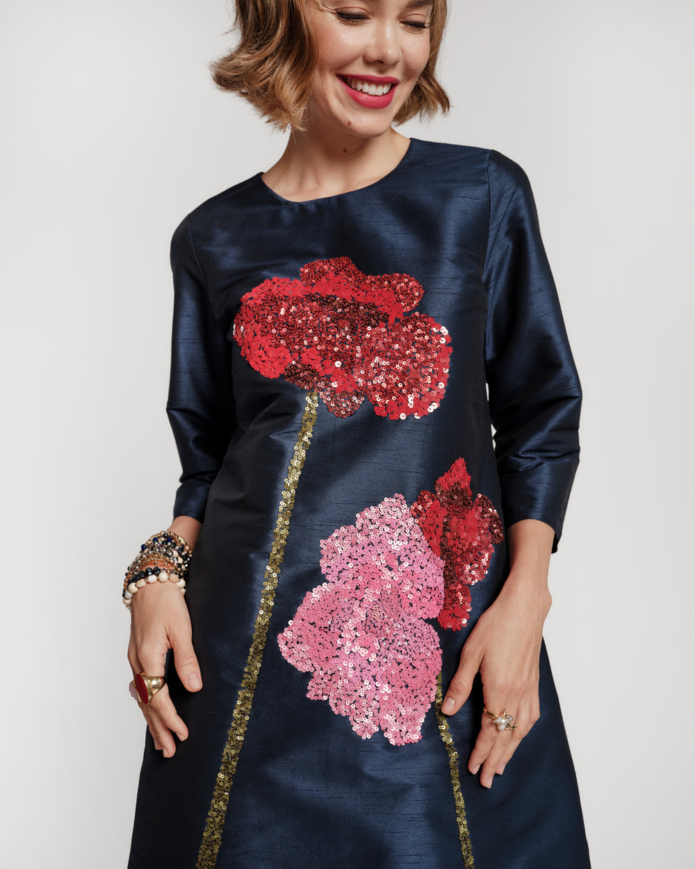 Sleeved Alice Dress - Navy Dresses Frances Valentine
