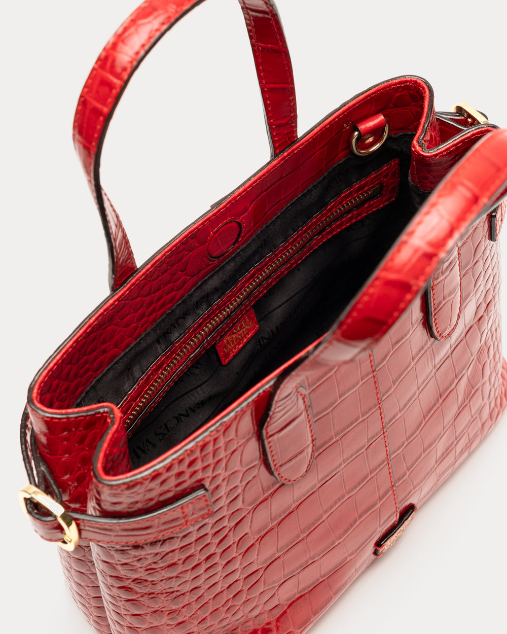 Amalie Tote - Croc Emboss Red - Frances Valentine