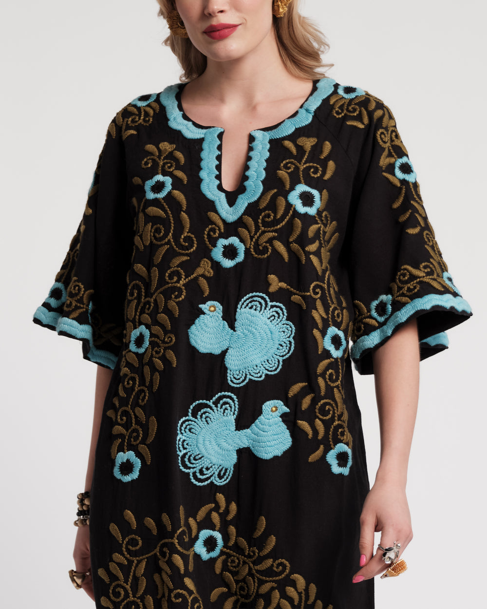 Embroidered Charming Caftan - Black/Light Blue Caftan Frances Valentine