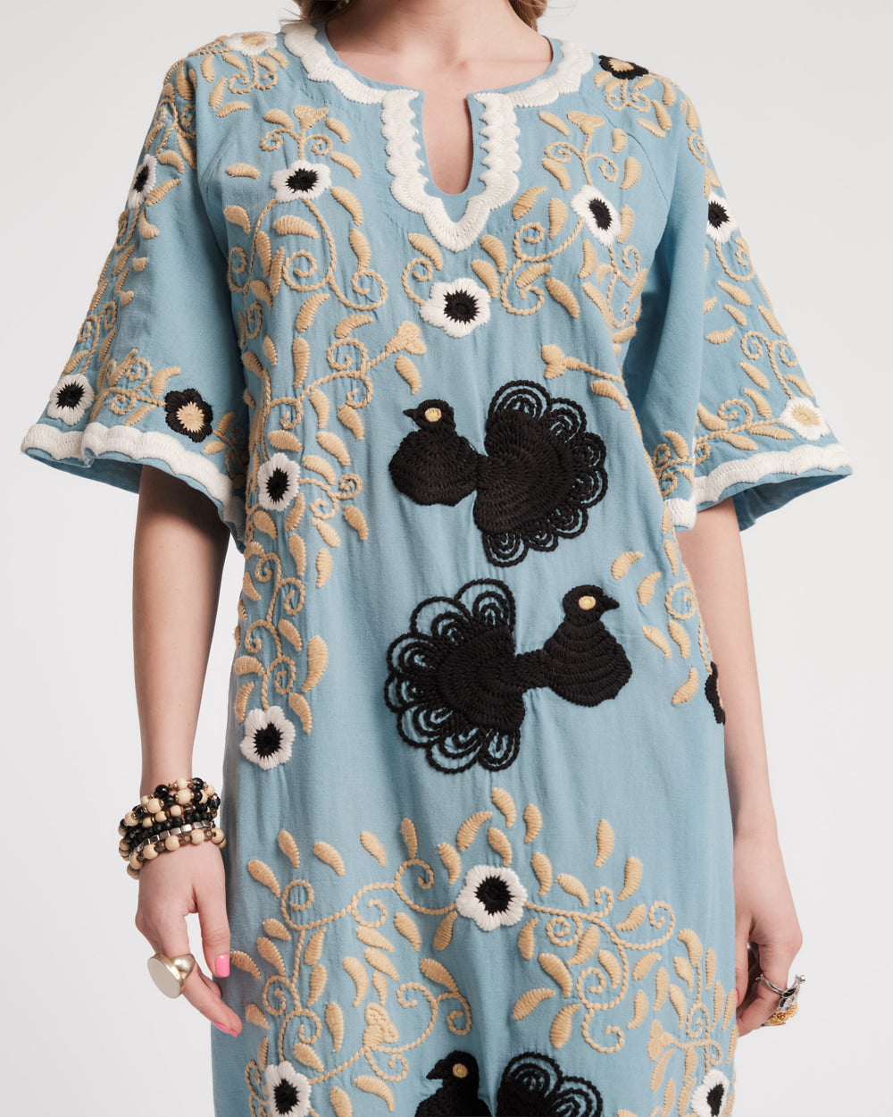 Embroidered Charming Caftan - Light Blue/Black Caftan Frances Valentine