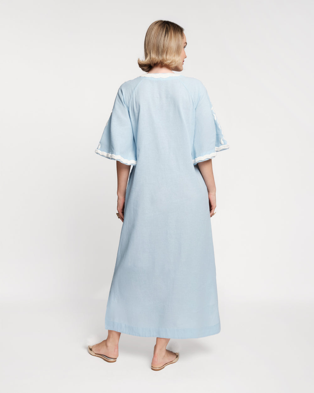 Embroidered Peacock Charming Caftan - Light Blue/Oyster Caftan Frances Valentine