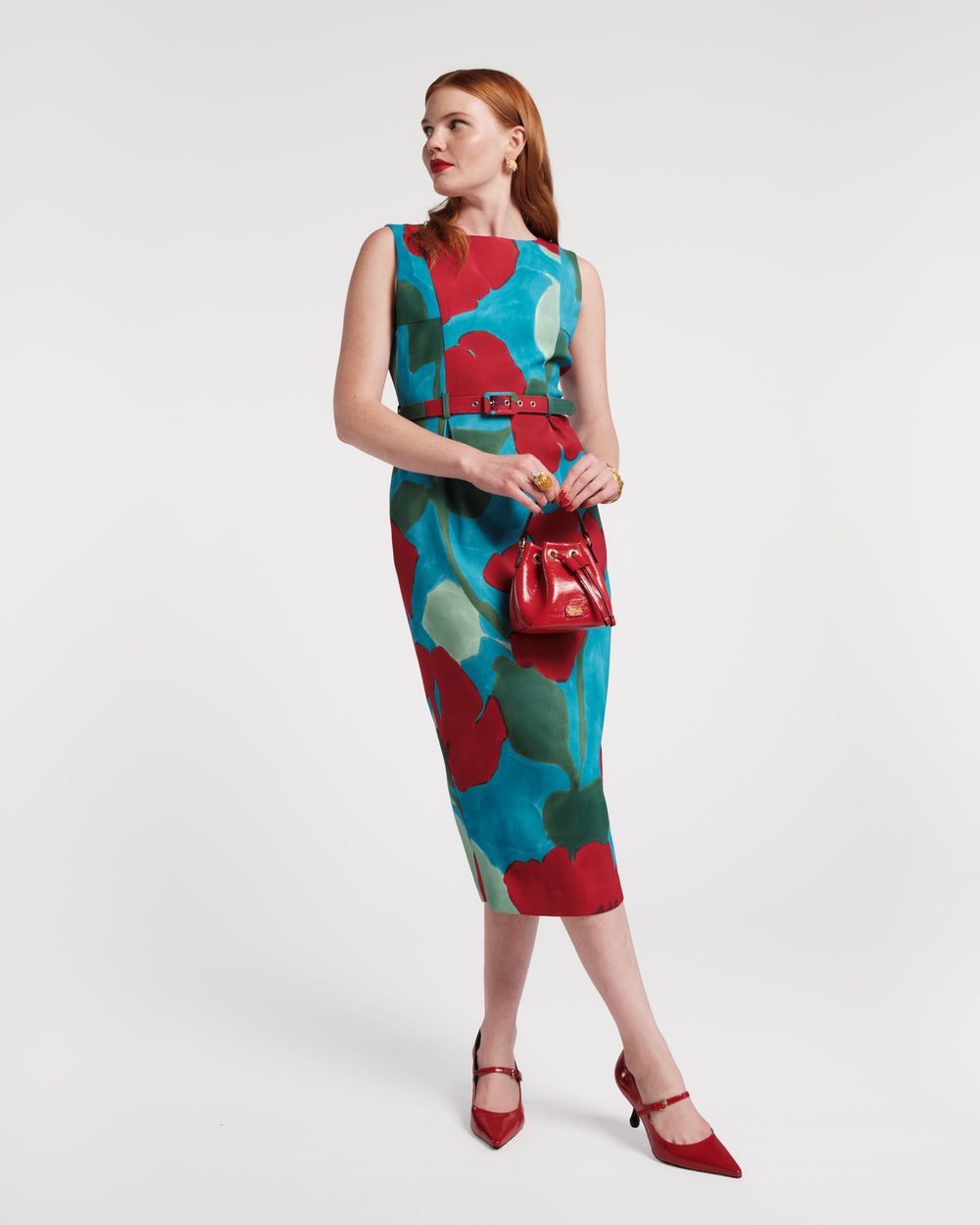 belted dresses for women Frances Valentine Women's Audrey Belted Midi Dress - Blue - Size XS