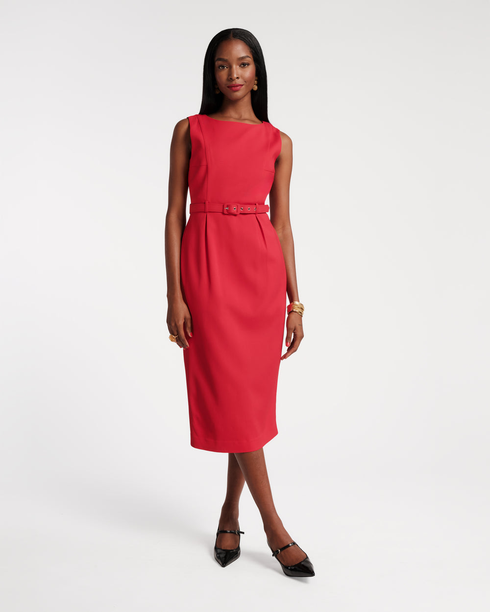 Audrey Belted Midi Dress - Red - Frances Valentine