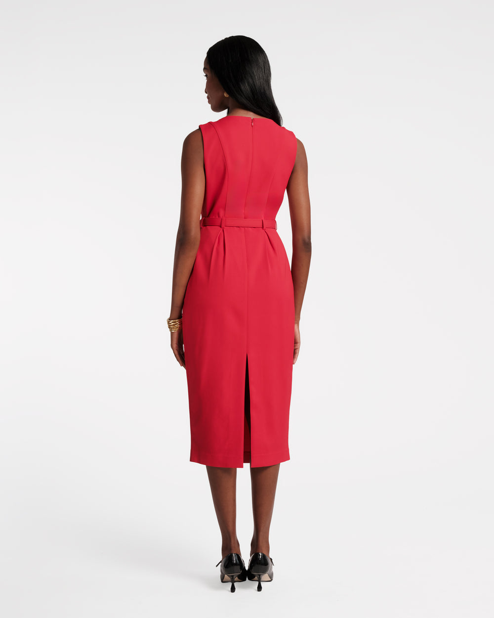 Audrey Belted Midi Dress - Red - Frances Valentine