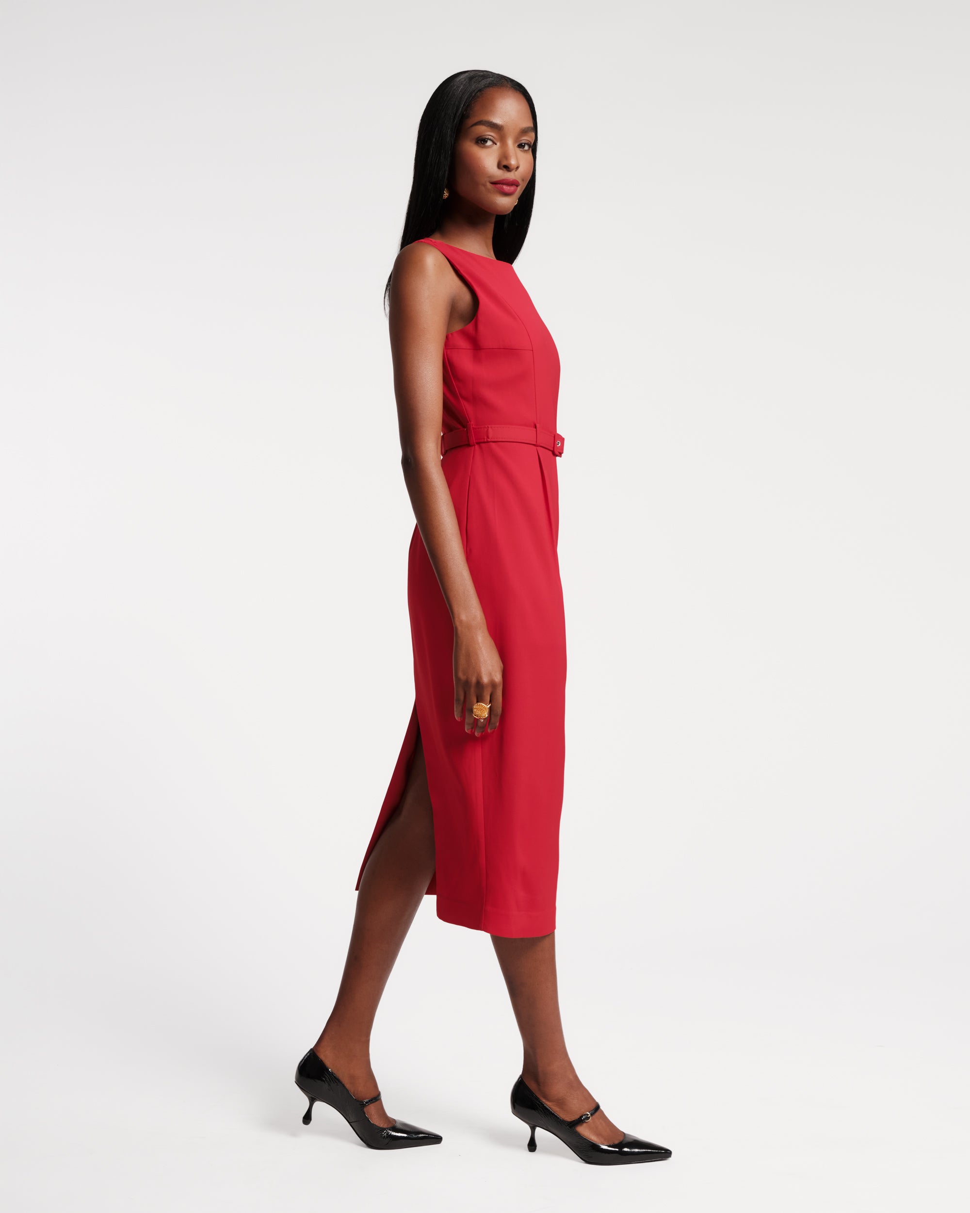ワンピース Anduze Belted Check Dress rouge/S Audrey Belted Midi Dress - Red – Frances Valentine