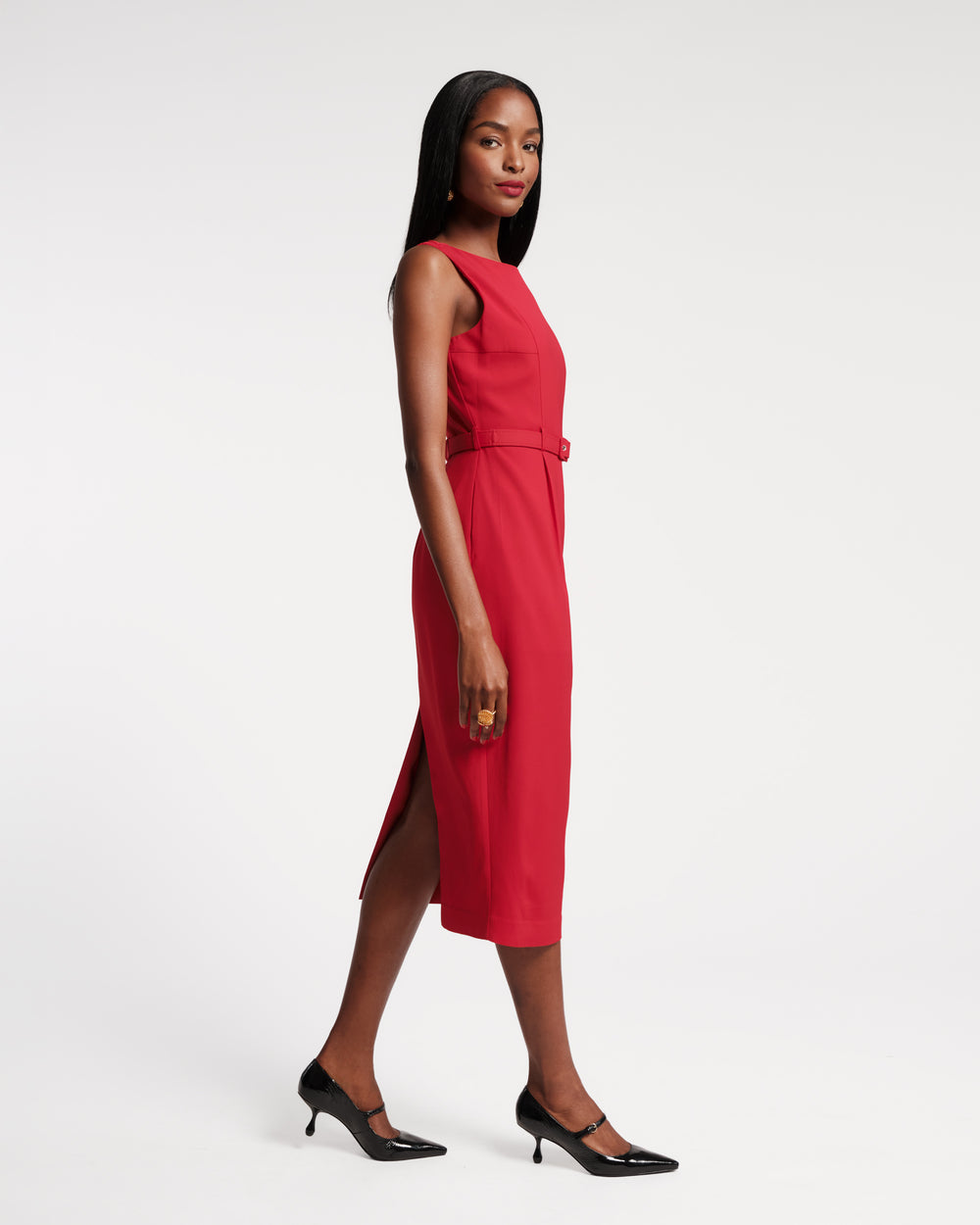 Frances Valentine Women's Audrey Belted Midi Dress - Red - Size L Frances Valentine Women's Audrey Belted Midi Dress - Red - Size L