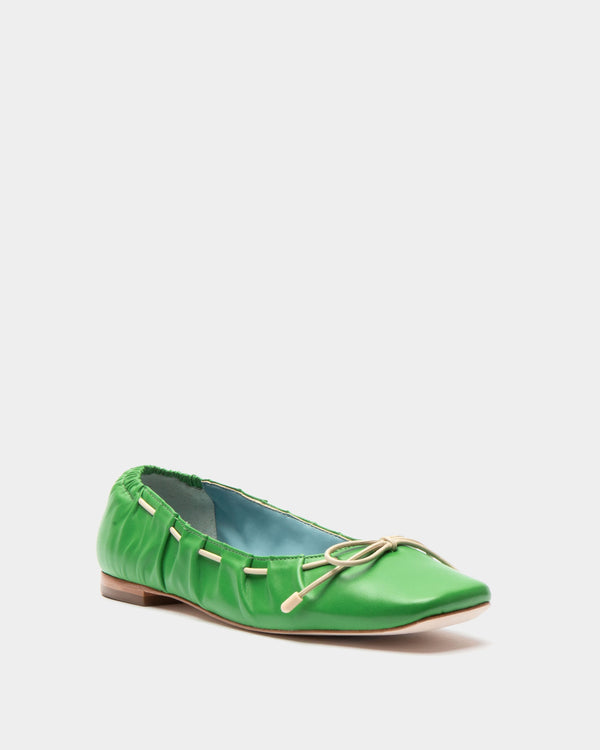 Ava Ballerina Flat - Nappa Leather Green Flats Frances Valentine