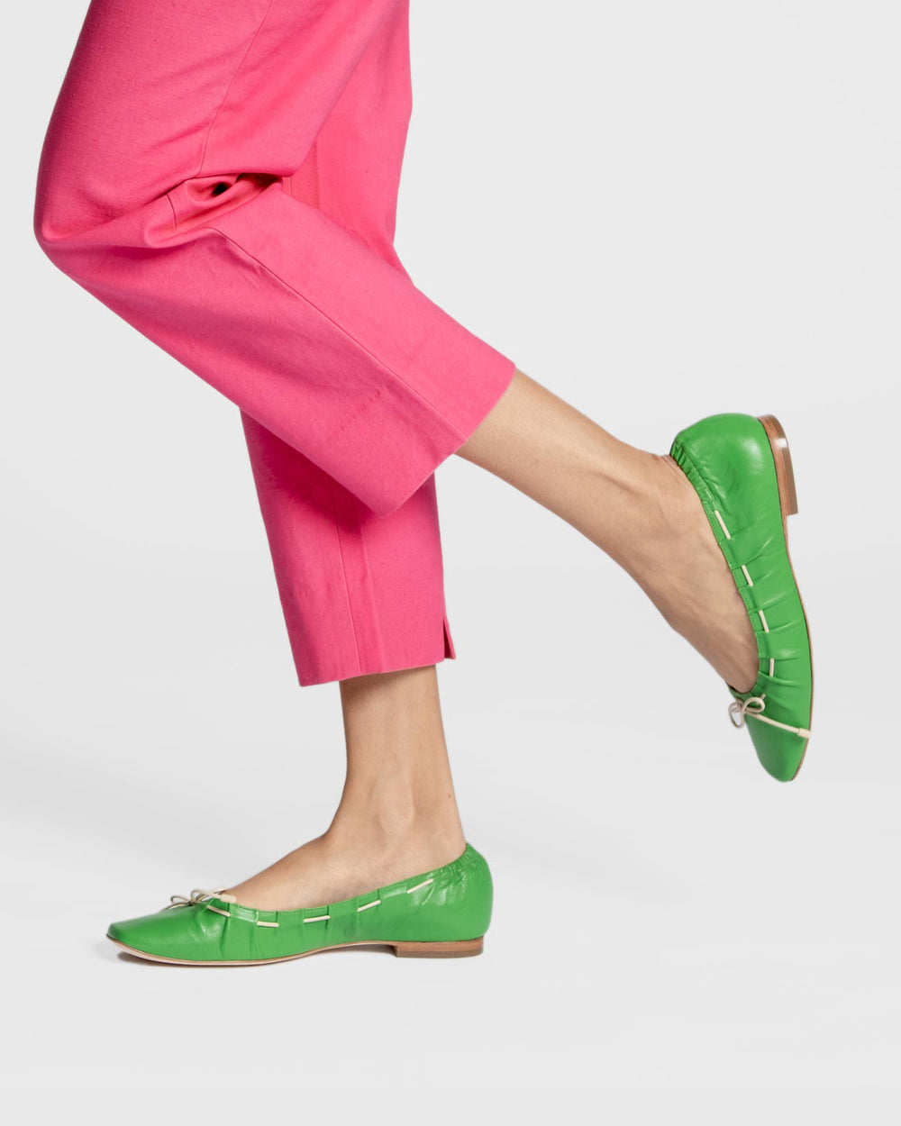 Ava Ballerina Flat - Nappa Leather Green Flats Frances Valentine