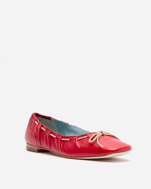 Ava Ballerina Flat - Nappa Leather Red Flats Frances Valentine