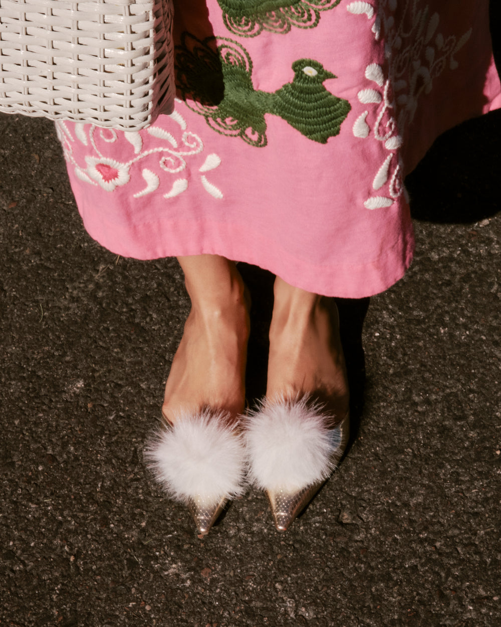 Pauline Pom Pom Flat - Platino/White Flats Frances Valentine