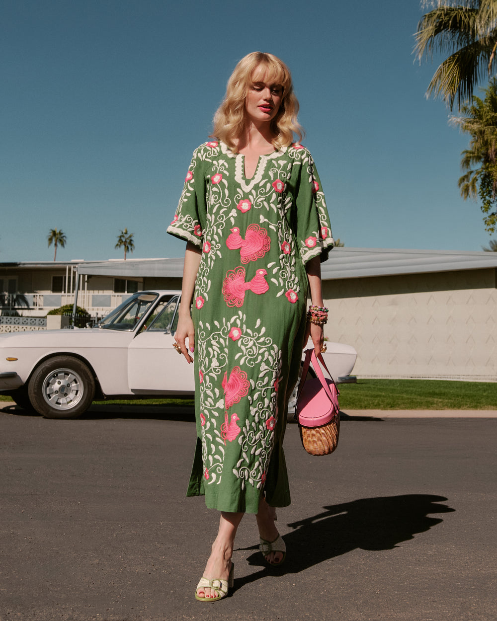 Embroidered Peacock Charming Caftan - Green Caftan Frances Valentine