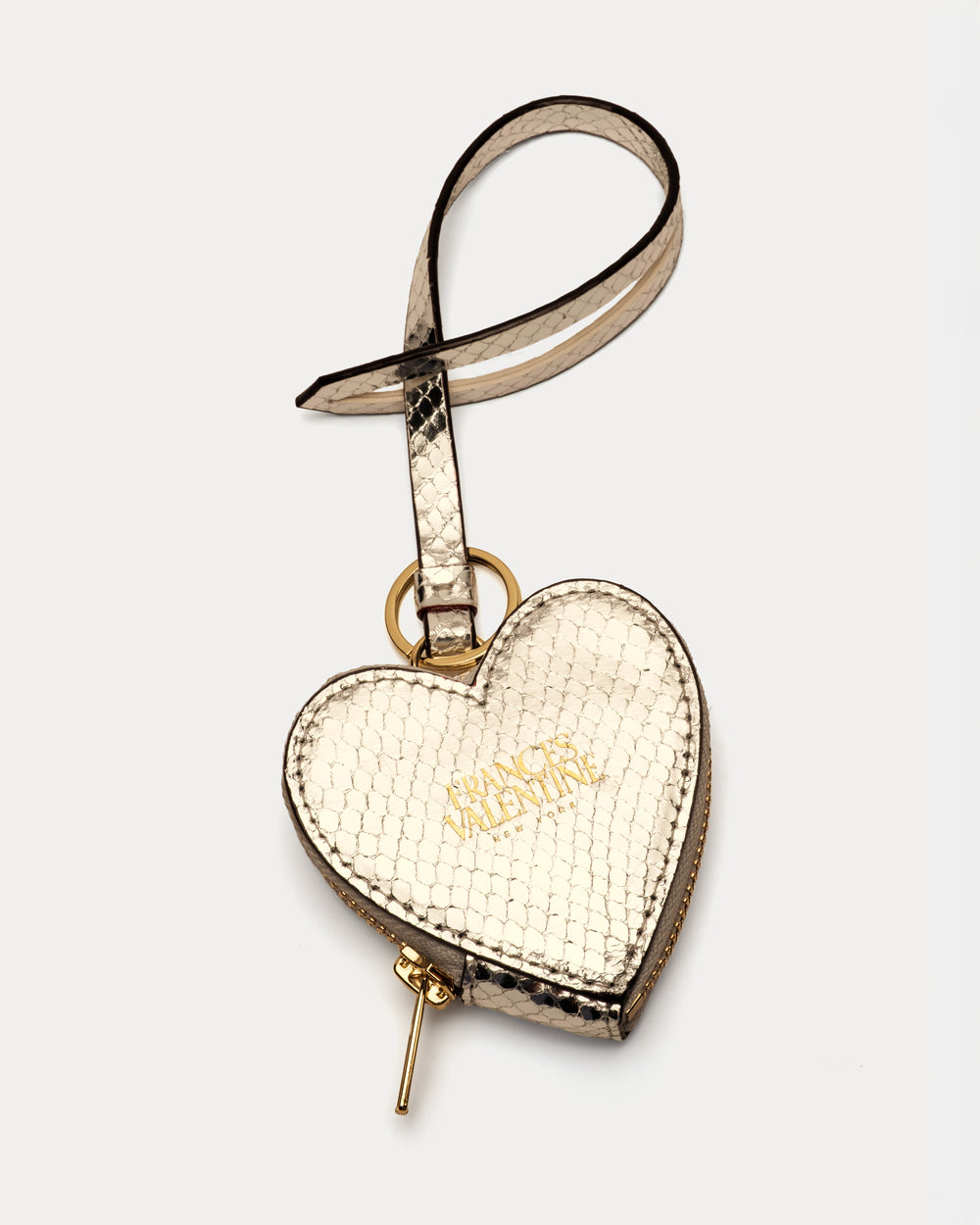 Heart Keychain Charm - Metallic Snake Print Gold