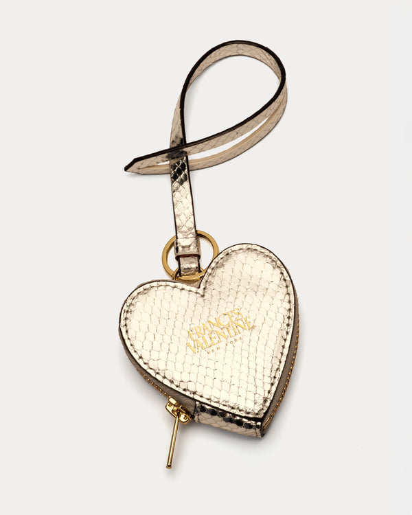 Heart Keychain Charm - Metallic Snake Print Gold