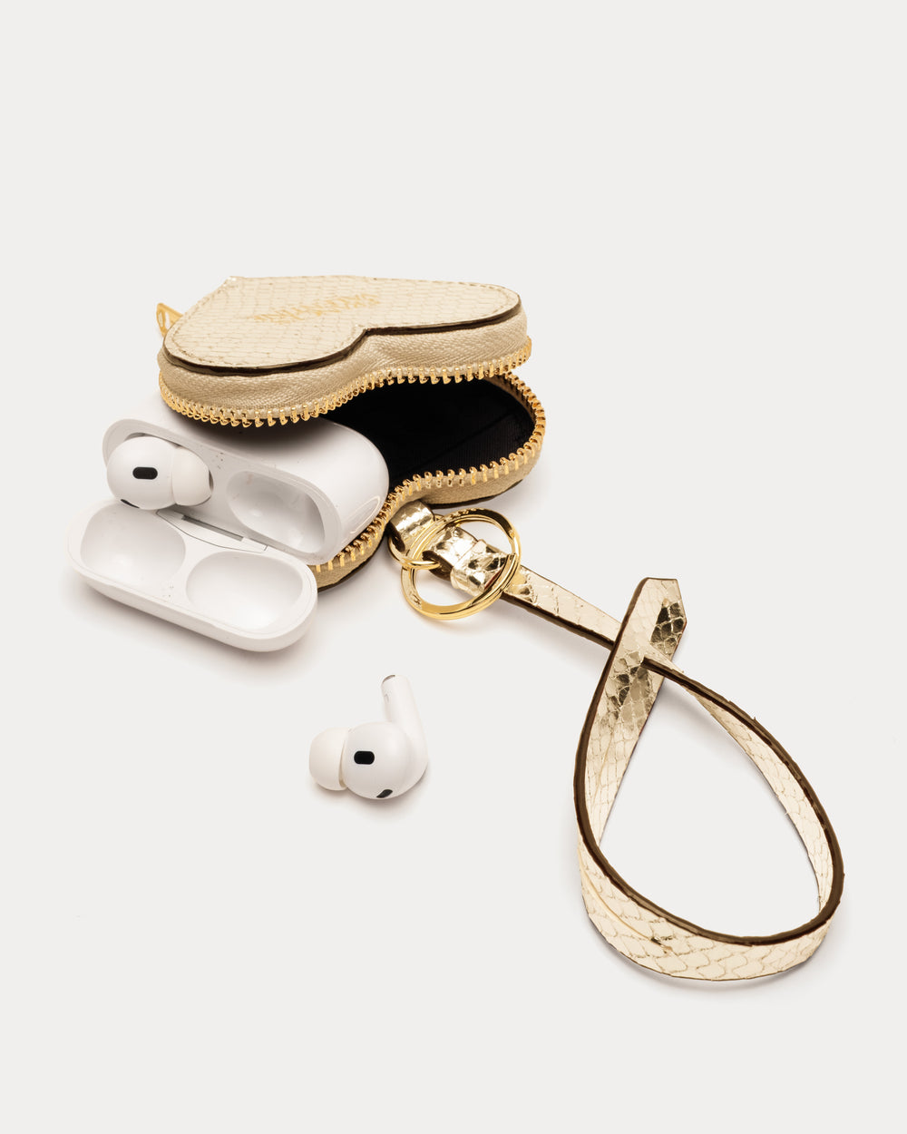 Heart Keychain Charm - Metallic Snake Print Gold
