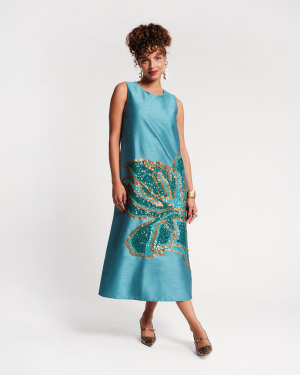 Alice Midi Dress - Fringed Tulip Teal Dresses Frances Valentine