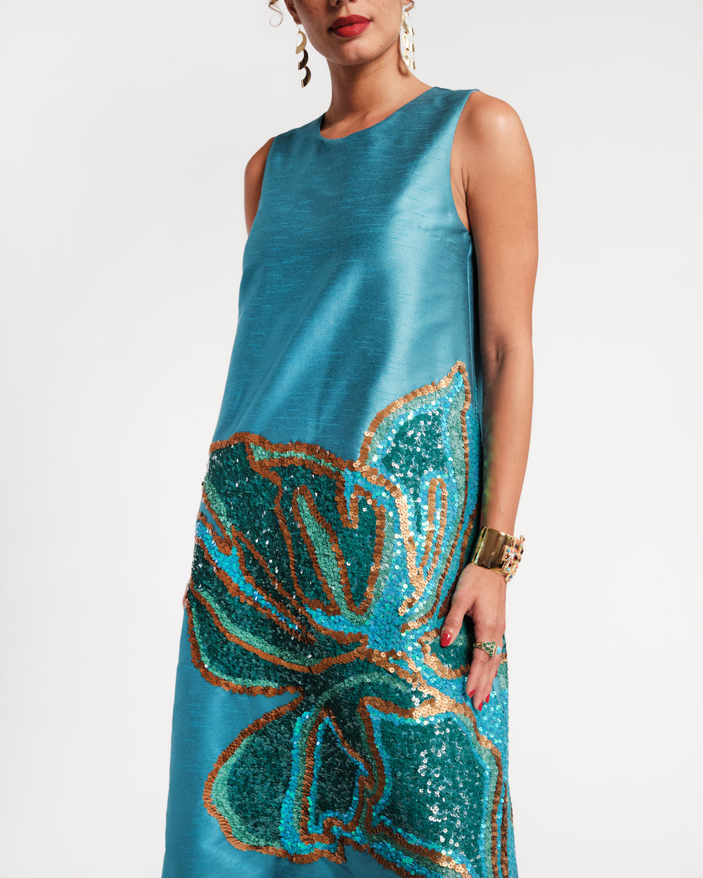 Alice Midi Dress - Fringed Tulip Teal Dresses Frances Valentine