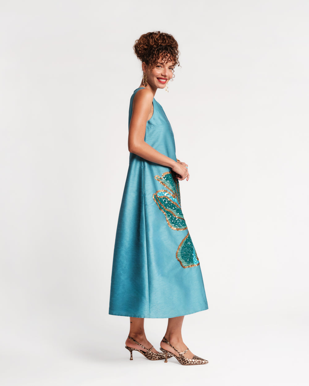 Alice Midi Dress - Fringed Tulip Teal Dresses Frances Valentine