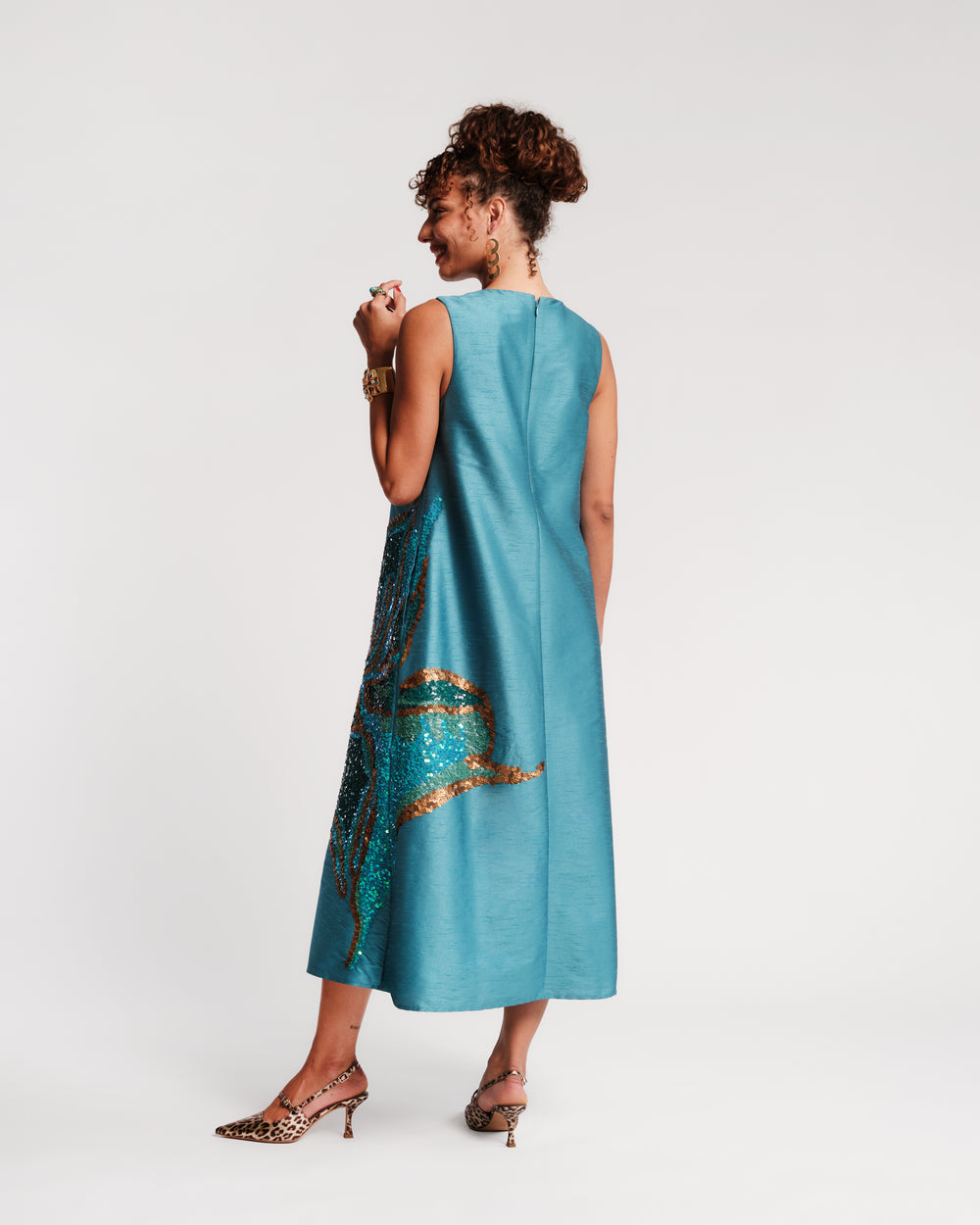 Alice Midi Dress - Fringed Tulip Teal Dresses Frances Valentine