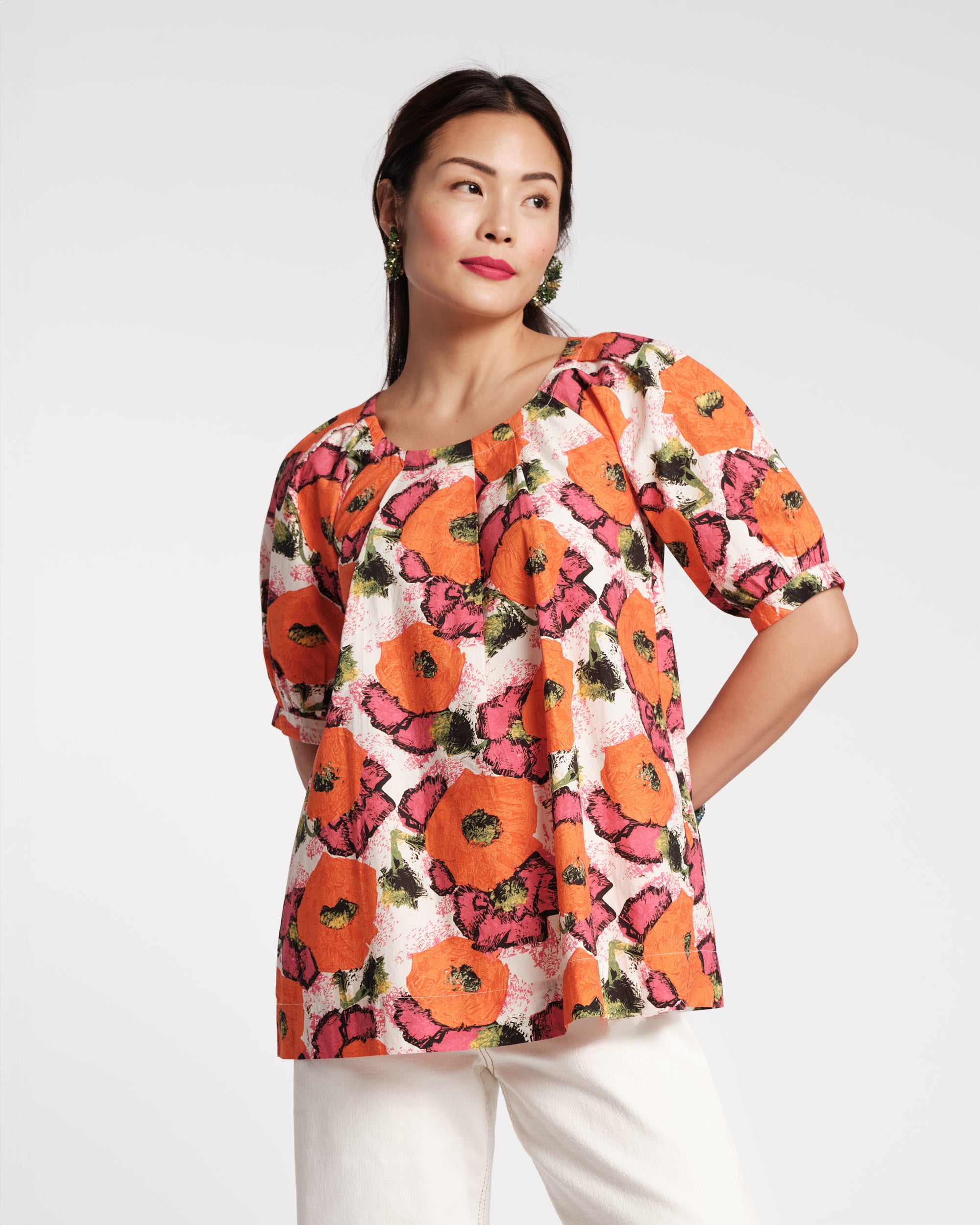 Zonda Top Cotton Poplin Pop Art Flower Print