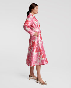 Lucille Wrap Dress Dupioni Pink Hydrangea Print - Frances Valentine