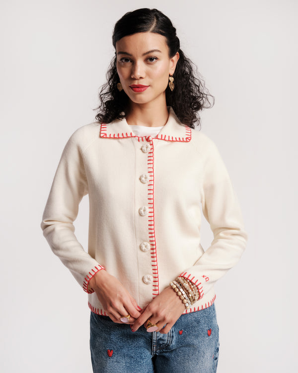 Babs Blanket Stitch Cardigan - Oyster Sweater Frances Valentine