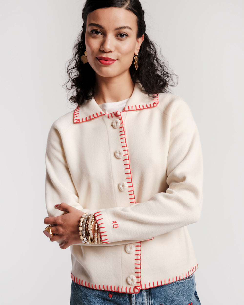 Babs Blanket Stitch Cardigan - Oyster Sweater Frances Valentine