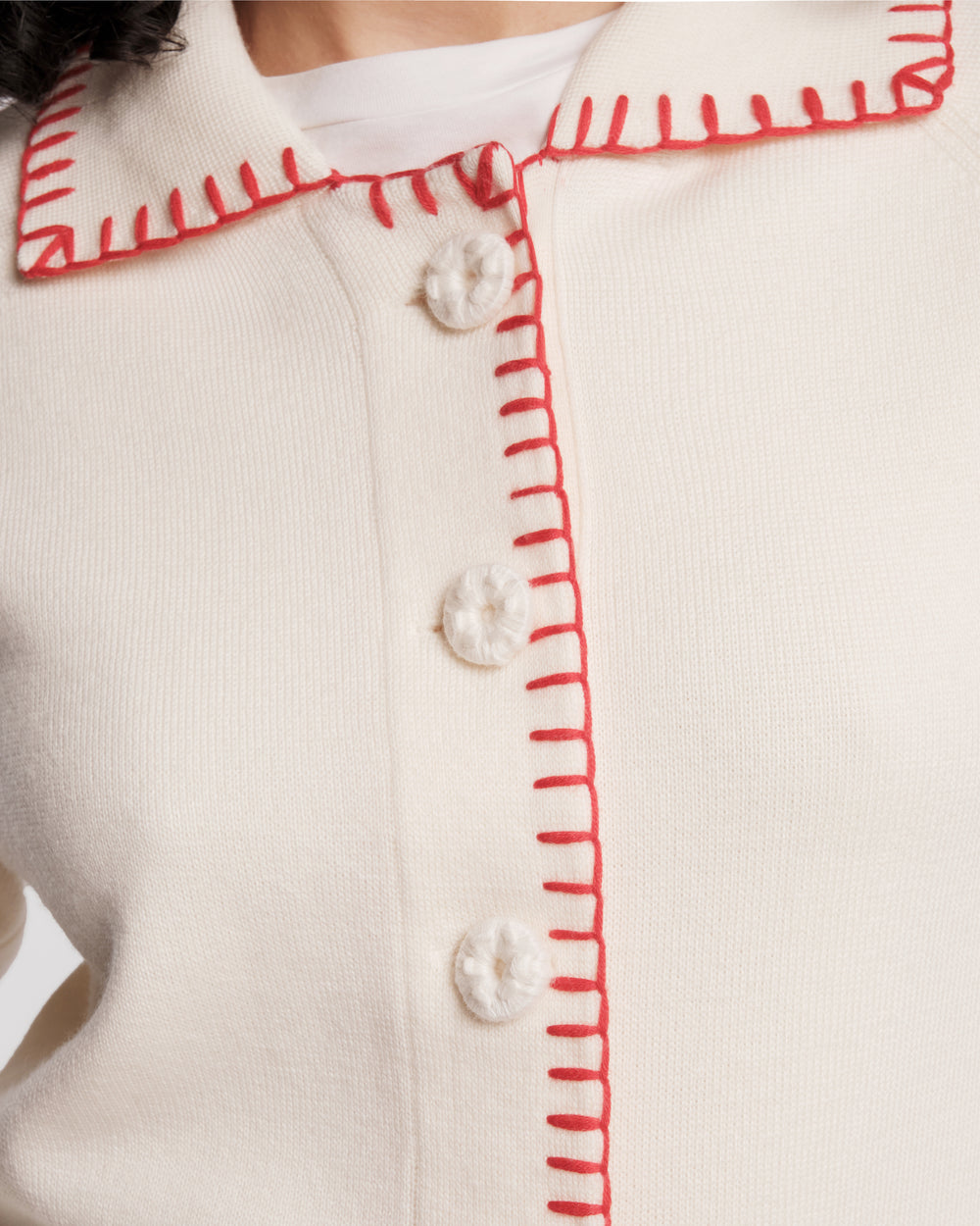 Babs Blanket Stitch Cardigan - Oyster Sweater Frances Valentine