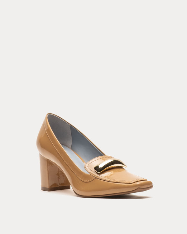 Barbara Loafer - Patent Leather Camel Heels Frances Valentine