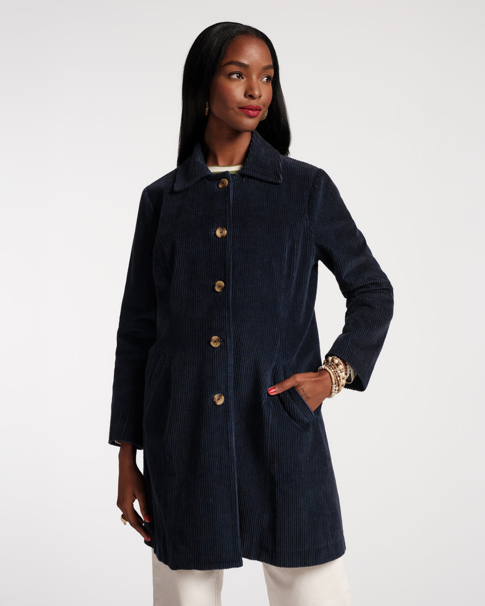 Corduroy Barn Coat - Navy - Frances Valentine