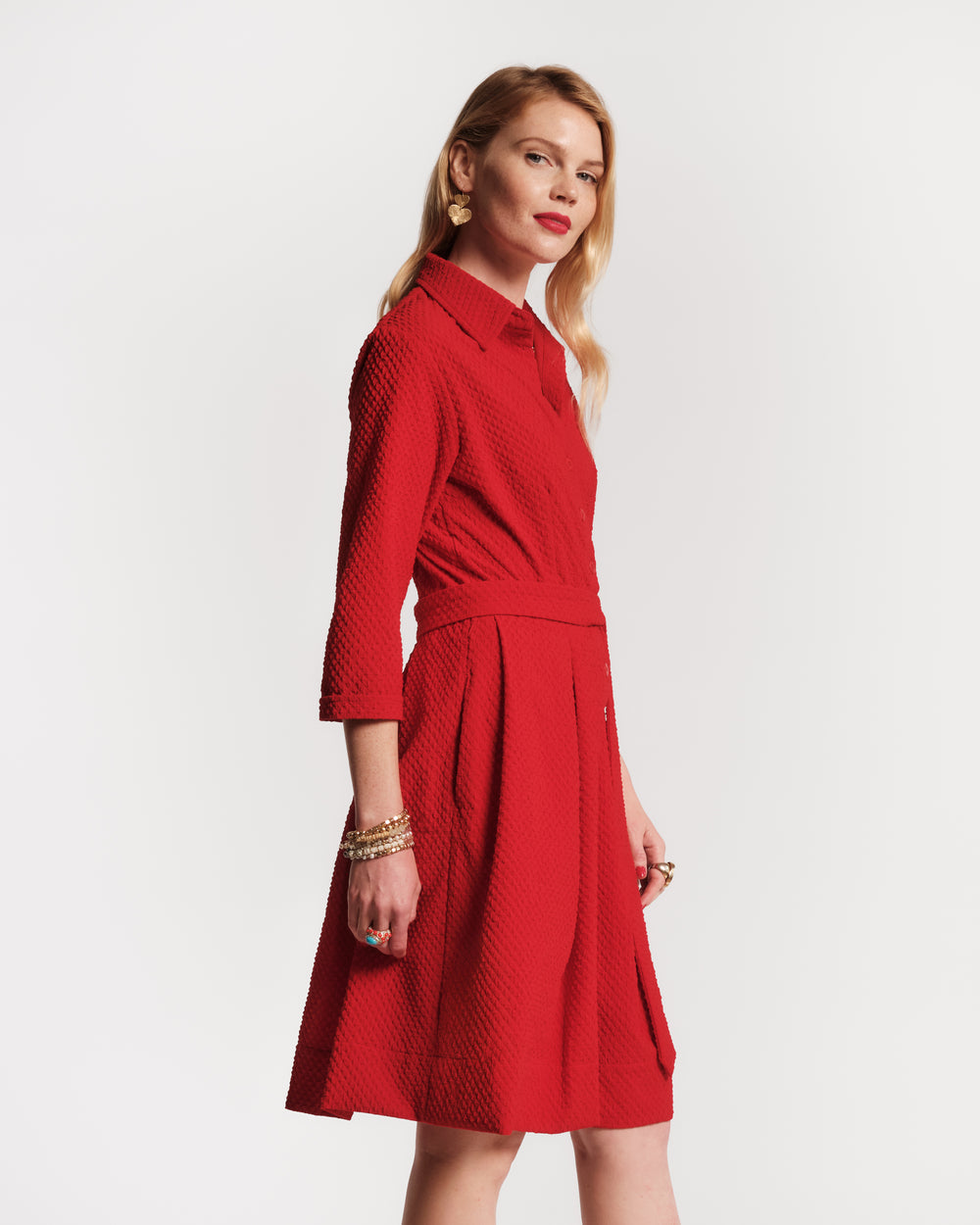 Bellini Dress Waffle Weave Textured Poly Red Frances Valentine