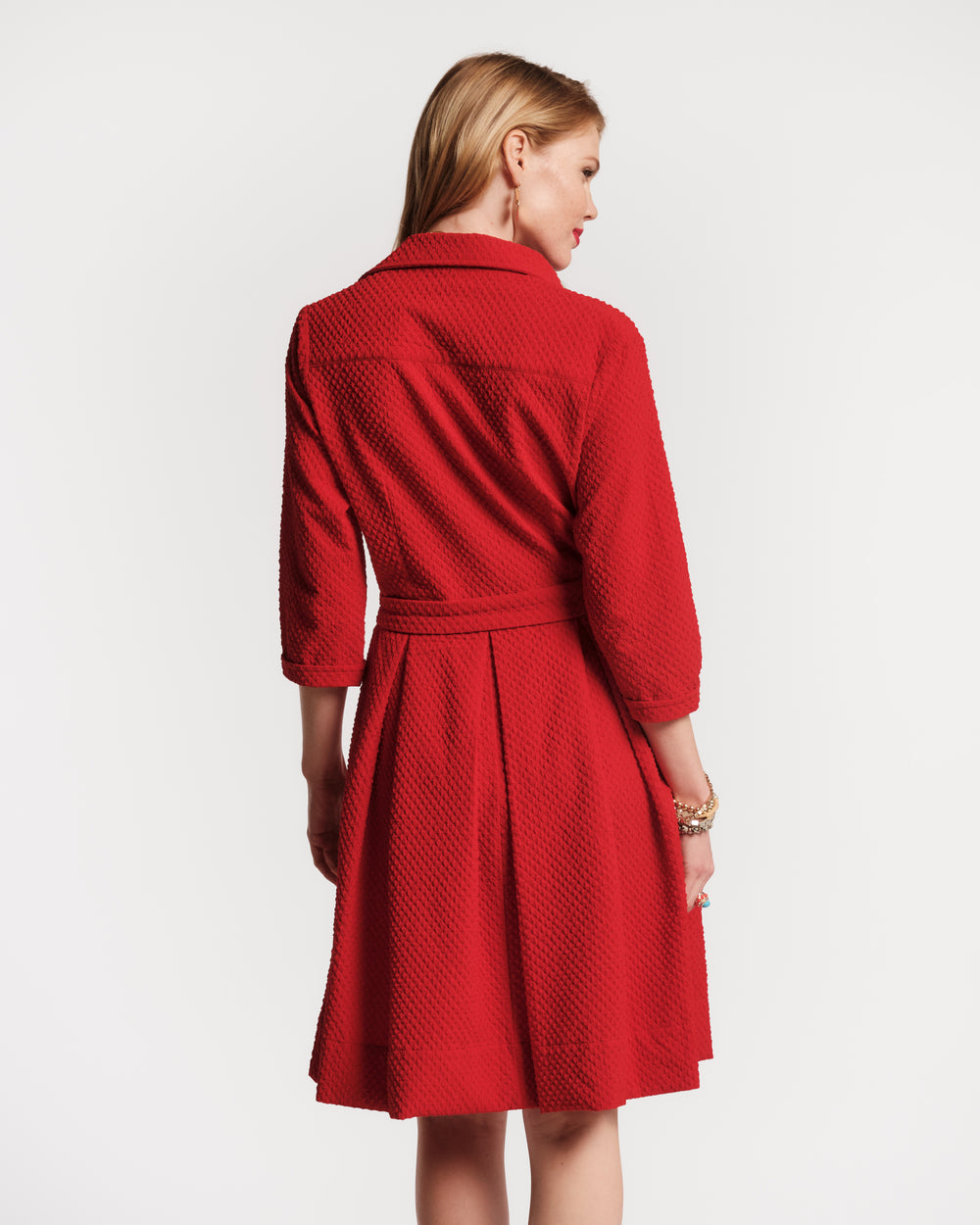 Bellini Dress Waffle Weave Textured Poly Red Frances Valentine