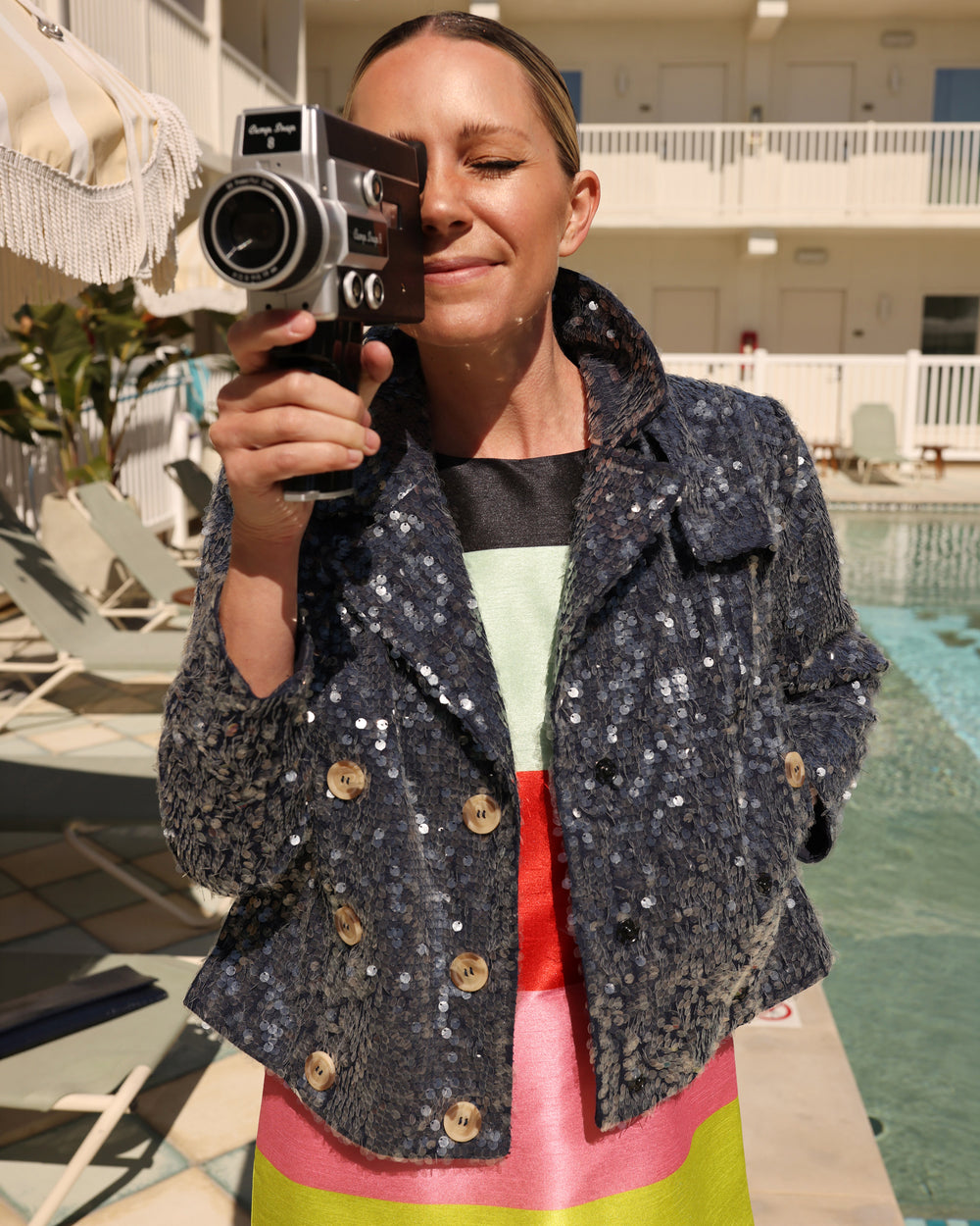 Sequin Moto Jacket - Navy Coats & Jackets Frances Valentine