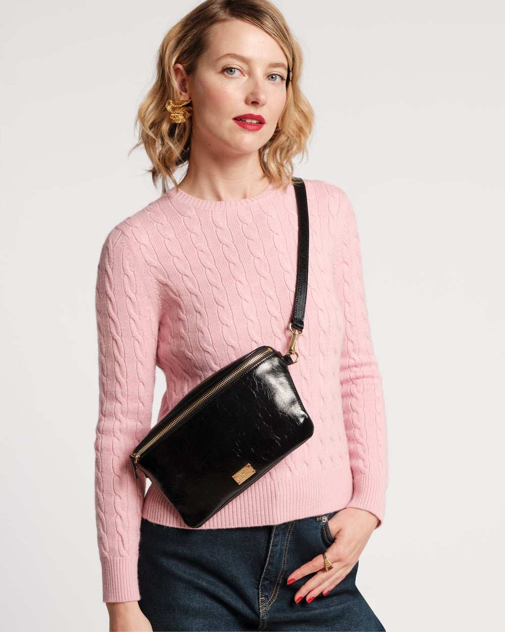 Billie Sling Bag - Crinkled Leather Black - Frances Valentine