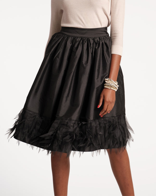 Barbara Midi Feather Skirt - Black - Frances Valentine